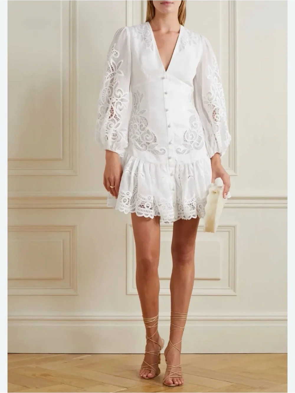 Zimmermann White Embroidered Eyelet Mini Dress - Picture 1 of 3
